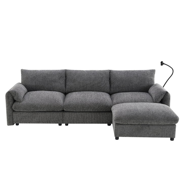 Buy farmhouse furniture L-Shaped Sectional Sofa with Storage Ottoman, Adj. Phone Holder, USB Charger, Pockets - Modern Cottage Farmhouse Furniture