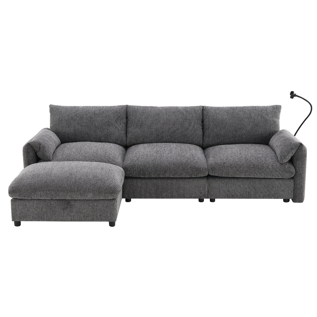 Buy farmhouse furniture L-Shaped Sectional Sofa with Storage Ottoman, Adj. Phone Holder, USB Charger, Pockets - Modern Cottage Farmhouse Furniture