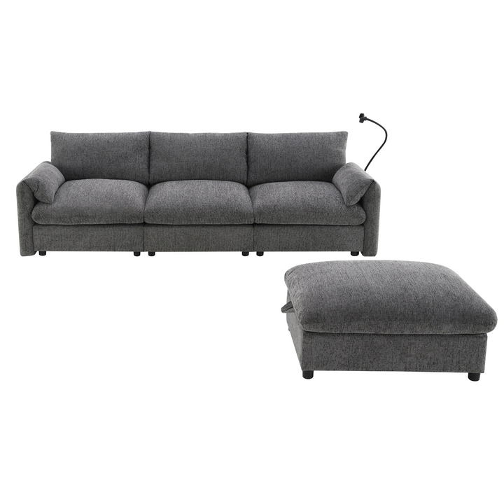 Buy farmhouse furniture L-Shaped Sectional Sofa with Storage Ottoman, Adj. Phone Holder, USB Charger, Pockets - Modern Cottage Farmhouse Furniture