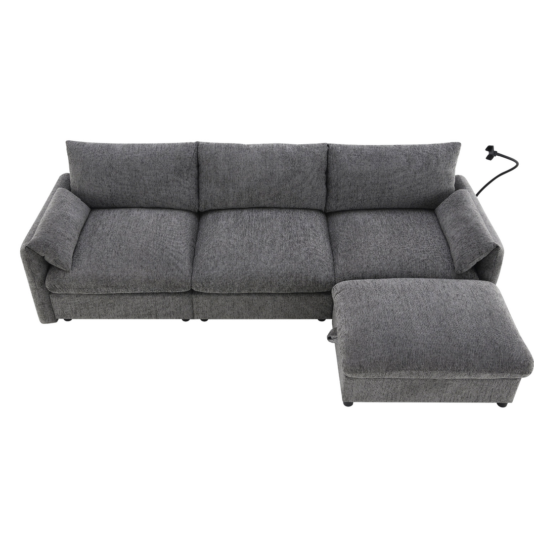 Buy farmhouse furniture L-Shaped Sectional Sofa with Storage Ottoman, Adj. Phone Holder, USB Charger, Pockets - Modern Cottage Farmhouse Furniture