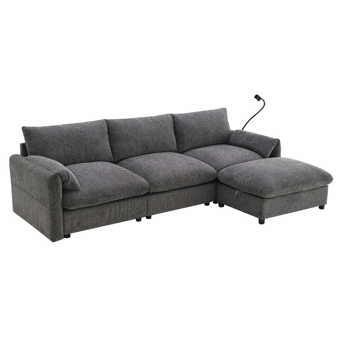 Buy farmhouse furniture L-Shaped Sectional Sofa with Storage Ottoman, Adj. Phone Holder, USB Charger, Pockets - Modern Cottage Farmhouse Furniture
