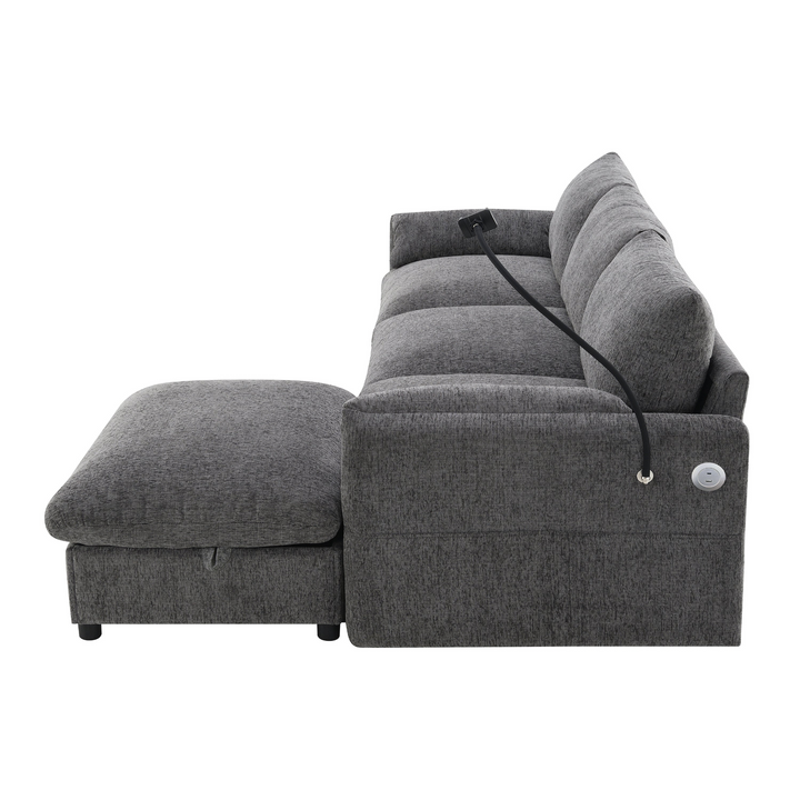 Buy farmhouse furniture L-Shaped Sectional Sofa with Storage Ottoman, Adj. Phone Holder, USB Charger, Pockets - Modern Cottage Farmhouse Furniture