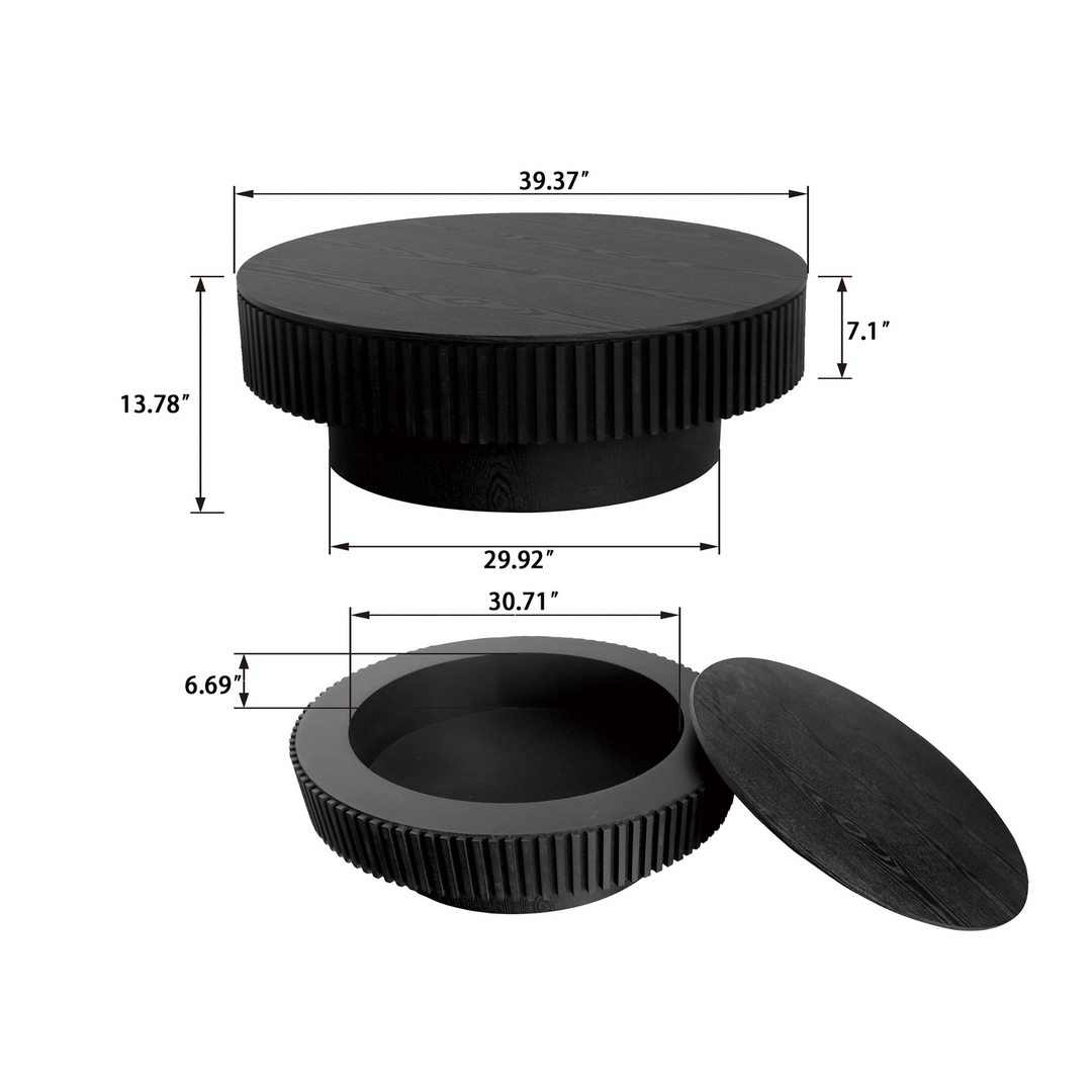 Round Mediterranean Farmhouse Coffee Table with Storage Solid Wood Veneered Modern Coffee Table - Mediterranean Tuscan Contemporary Home Decor Furniture