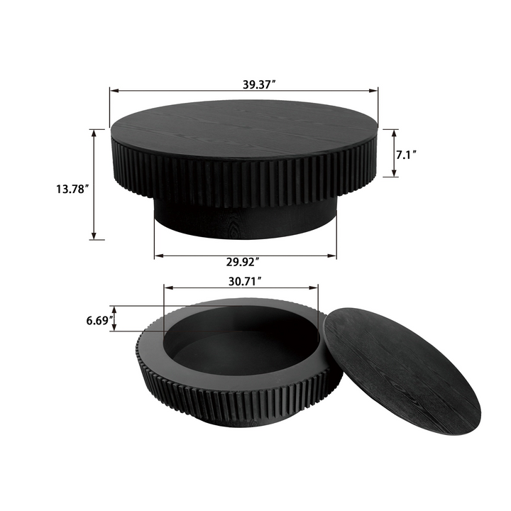 Round Mediterranean Farmhouse Coffee Table with Storage Solid Wood Veneered Modern Coffee Table - Mediterranean Tuscan Contemporary Home Decor Furniture