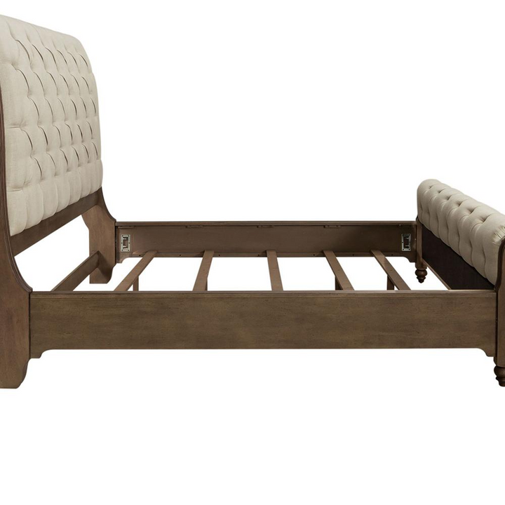 Boho Aesthetic Orchard | Modern Farmhouse King Sleigh Bed Frame | Biophilic Design Airbnb Decor Furniture 