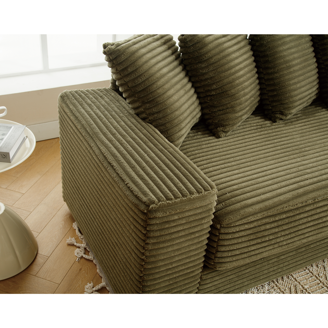 Monterosa Oversized Olive Green Contemporary Mediterranean Two-Piece L-Shaped Corduroy Sofa with Right Chaise - Mediterranean Tuscan Contemporary Home Decor Furniture