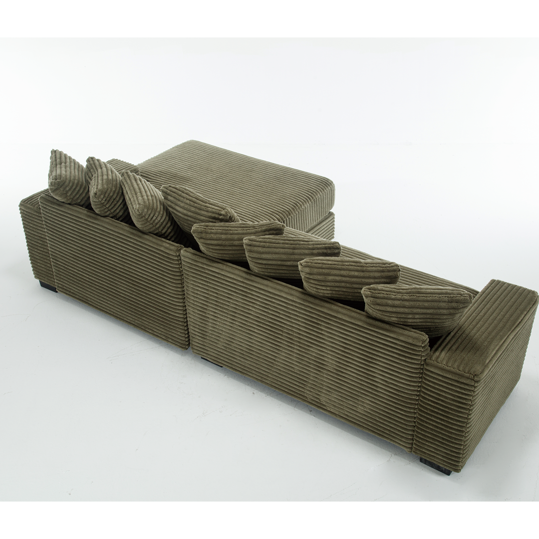 Monterosa Oversized Olive Green Contemporary Mediterranean Two-Piece L-Shaped Corduroy Sofa with Right Chaise - Mediterranean Tuscan Contemporary Home Decor Furniture