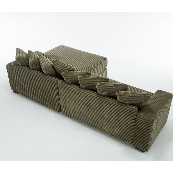 Monterosa Oversized Olive Green Contemporary Mediterranean Two-Piece L-Shaped Corduroy Sofa with Right Chaise - Mediterranean Tuscan Contemporary Home Decor Furniture