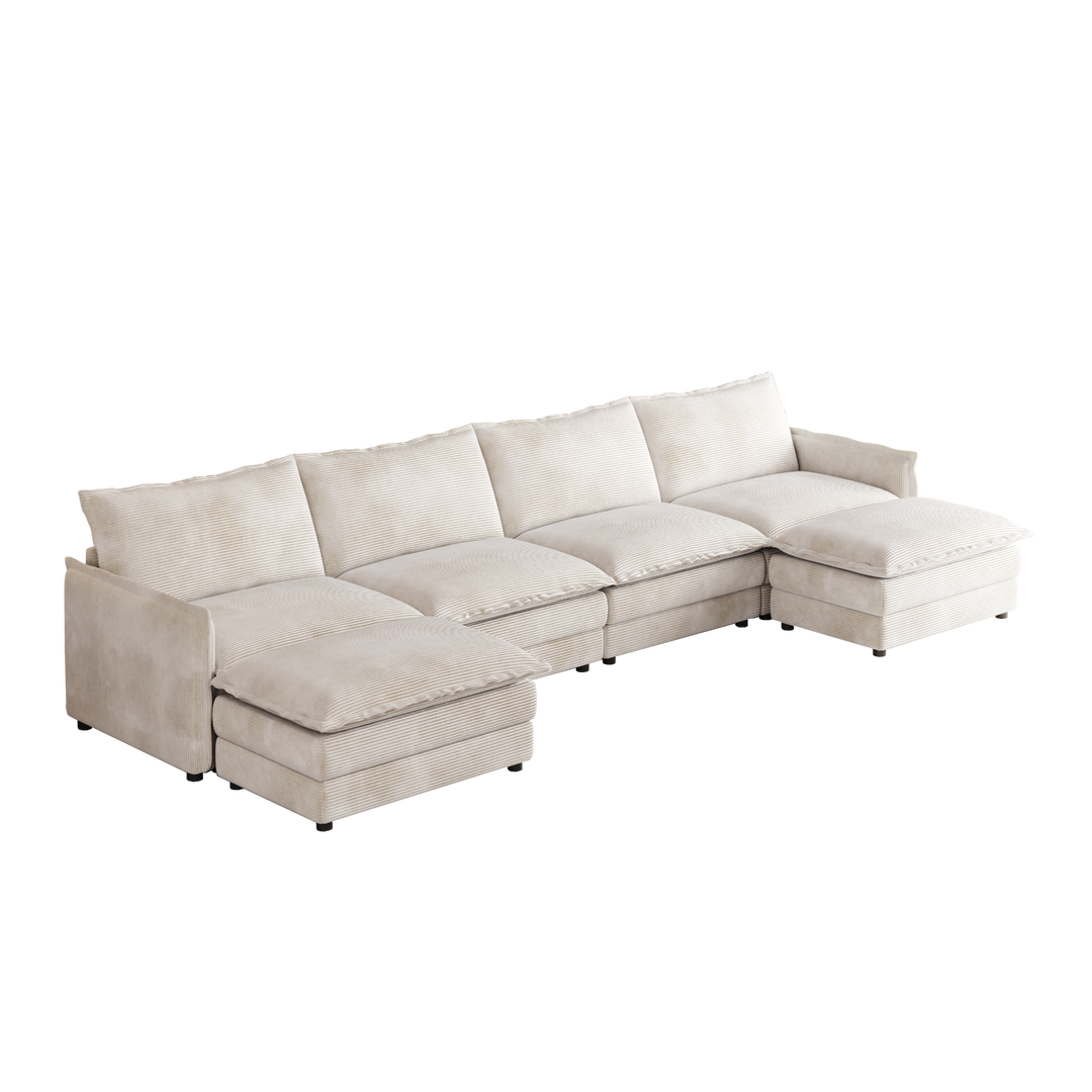 Buy farmhouse furniture Harper U-Shaped Modular Sofa Sectional | Beige Corduroy Farmhouse Couch with Ottoman - Modern Cottage Farmhouse Furniture