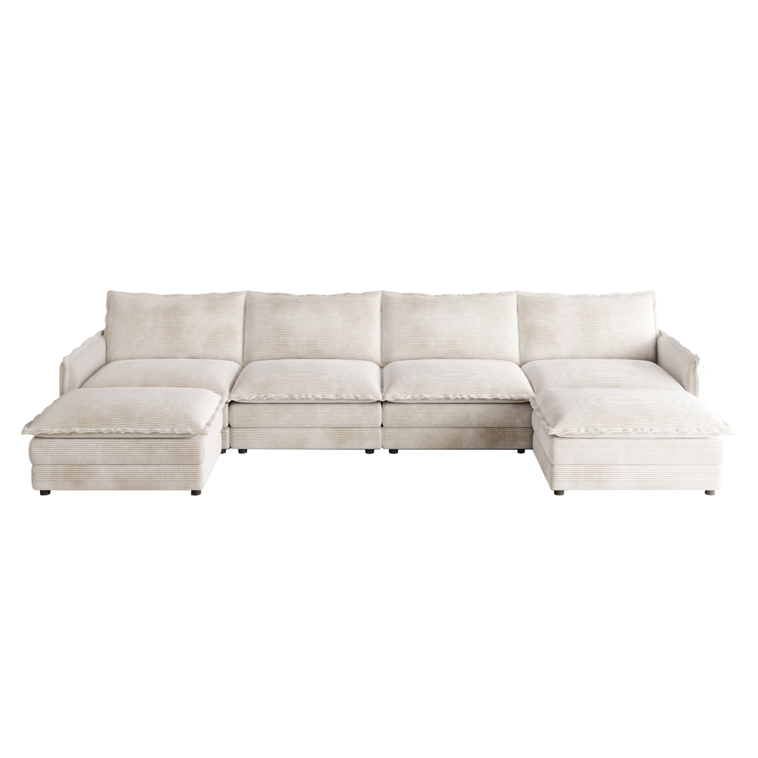 Buy farmhouse furniture Harper U-Shaped Modular Sofa Sectional | Beige Corduroy Farmhouse Couch with Ottoman - Modern Cottage Farmhouse Furniture