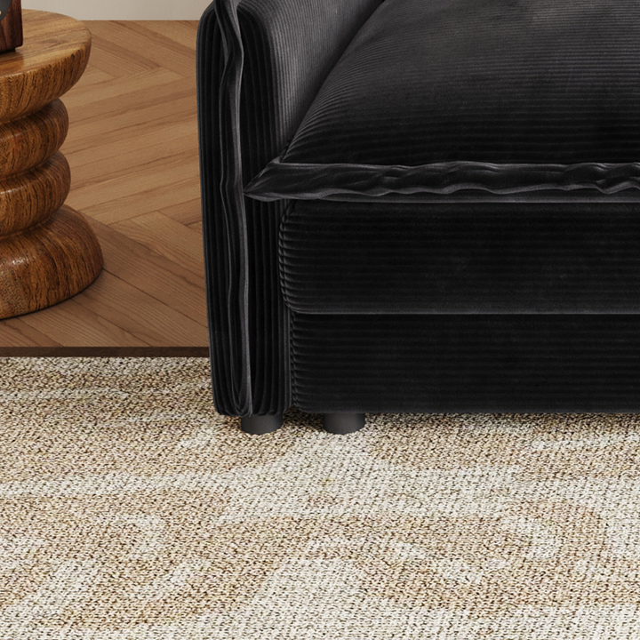 Buy farmhouse furniture Harper U-Shaped Modular Sofa Sectional | Beige Corduroy Farmhouse Couch with Ottoman - Modern Cottage Farmhouse Furniture