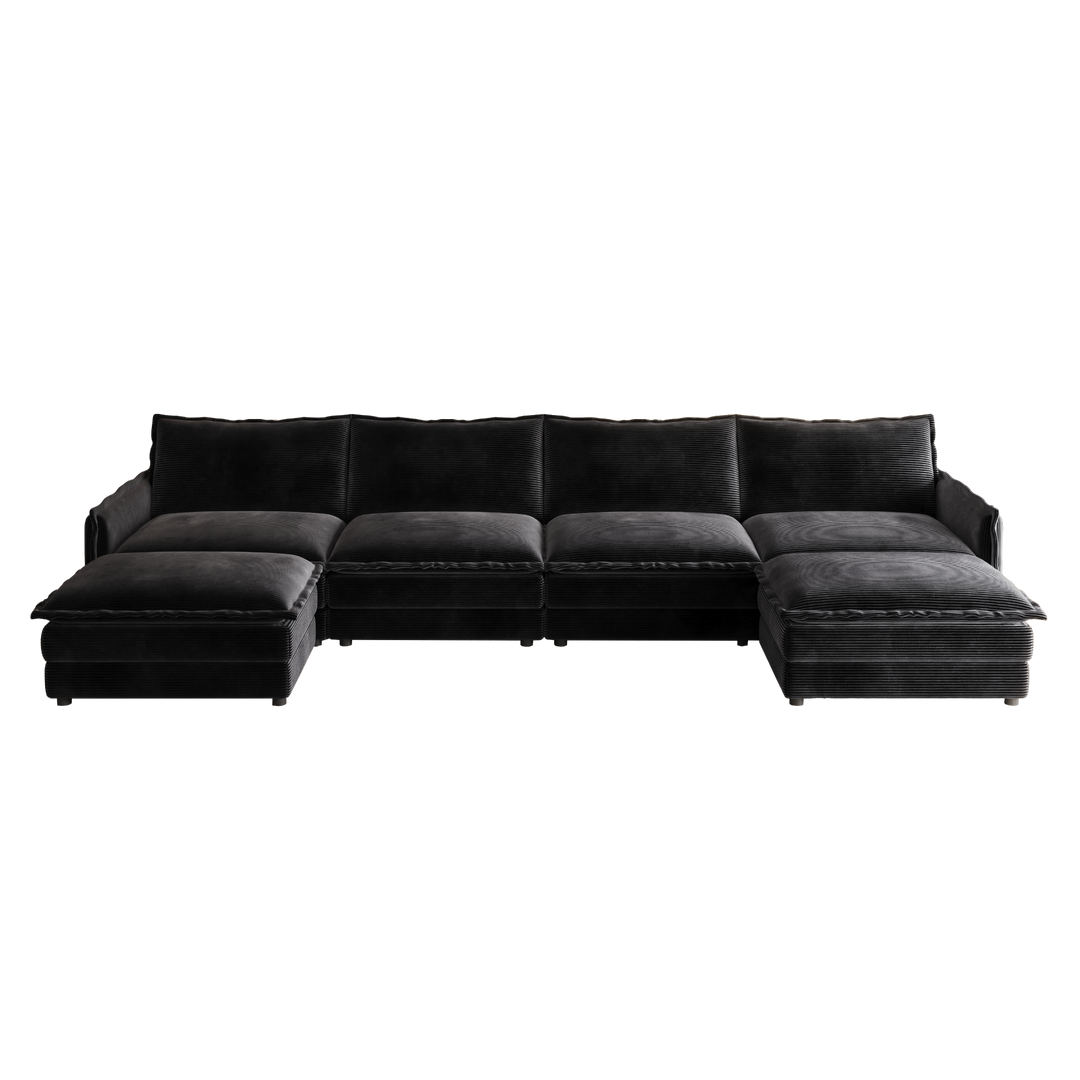 Buy farmhouse furniture Harper U-Shaped Modular Sofa Sectional | Beige Corduroy Farmhouse Couch with Ottoman - Modern Cottage Farmhouse Furniture