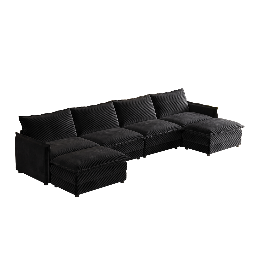 Buy farmhouse furniture Harper U-Shaped Modular Sofa Sectional | Beige Corduroy Farmhouse Couch with Ottoman - Modern Cottage Farmhouse Furniture