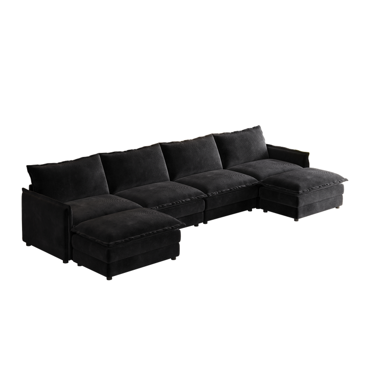 Buy farmhouse furniture Harper U-Shaped Modular Sofa Sectional | Beige Corduroy Farmhouse Couch with Ottoman - Modern Cottage Farmhouse Furniture