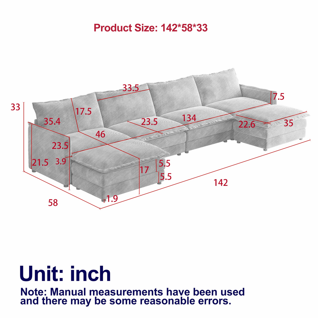 Buy farmhouse furniture Harper U-Shaped Modular Sofa Sectional | Beige Corduroy Farmhouse Couch with Ottoman - Modern Cottage Farmhouse Furniture