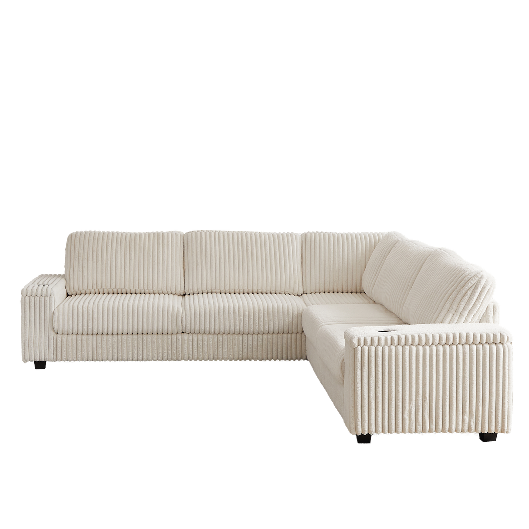 Buy farmhouse furniture Oversized Corduroy L-Shaped Corner Sofa with Storage, USB & Cup Holder - Modern Cottage Farmhouse Furniture