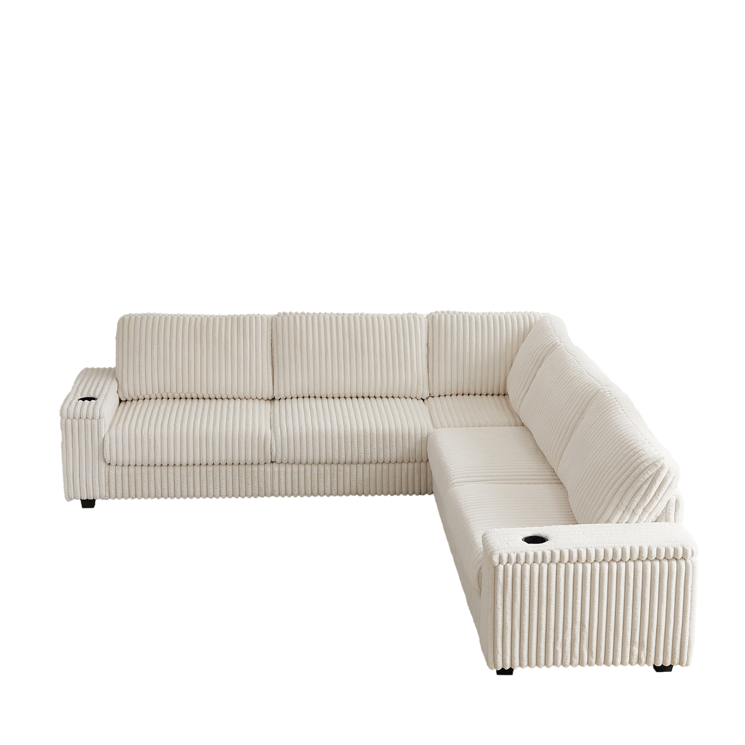 Buy farmhouse furniture Oversized Corduroy L-Shaped Corner Sofa with Storage, USB & Cup Holder - Modern Cottage Farmhouse Furniture