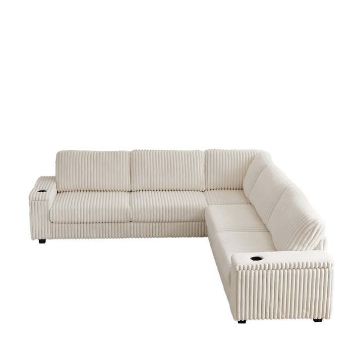 Buy farmhouse furniture Oversized Corduroy L-Shaped Corner Sofa with Storage, USB & Cup Holder - Modern Cottage Farmhouse Furniture