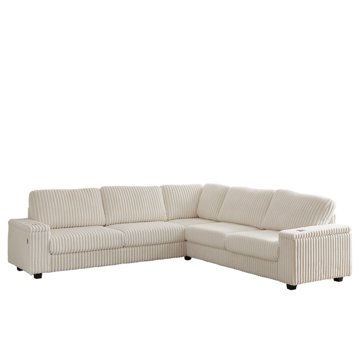 Buy farmhouse furniture Oversized Corduroy L-Shaped Corner Sofa with Storage, USB & Cup Holder - Modern Cottage Farmhouse Furniture