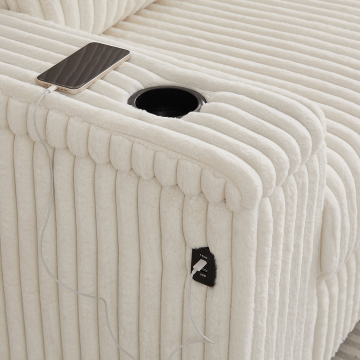 Buy farmhouse furniture Oversized Corduroy L-Shaped Corner Sofa with Storage, USB & Cup Holder - Modern Cottage Farmhouse Furniture