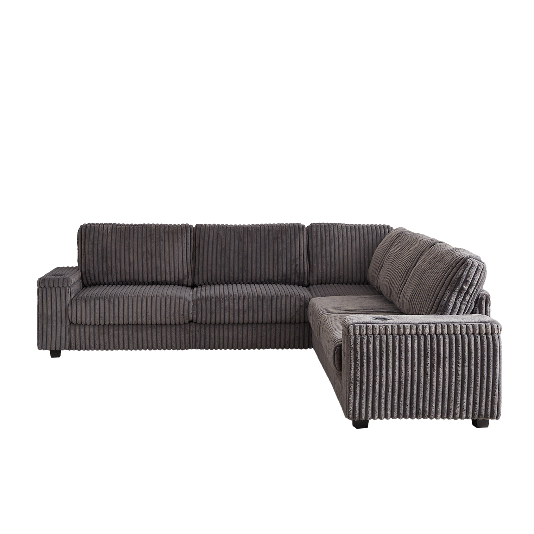 Buy farmhouse furniture Oversized Corduroy L-Shaped Corner Sofa with Storage, USB & Cup Holder - Modern Cottage Farmhouse Furniture