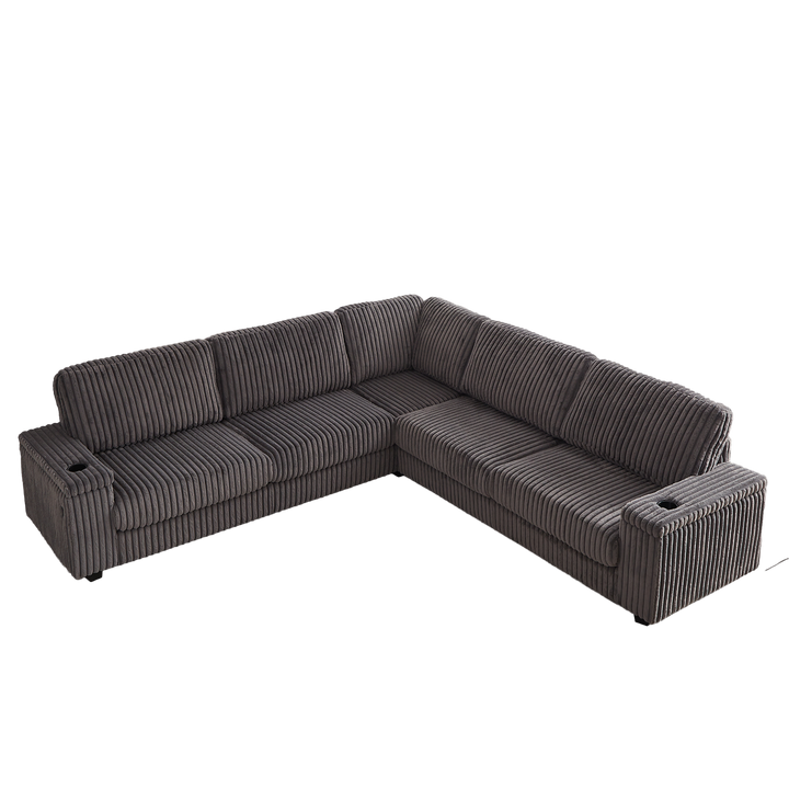 Buy farmhouse furniture Oversized Corduroy L-Shaped Corner Sofa with Storage, USB & Cup Holder - Modern Cottage Farmhouse Furniture