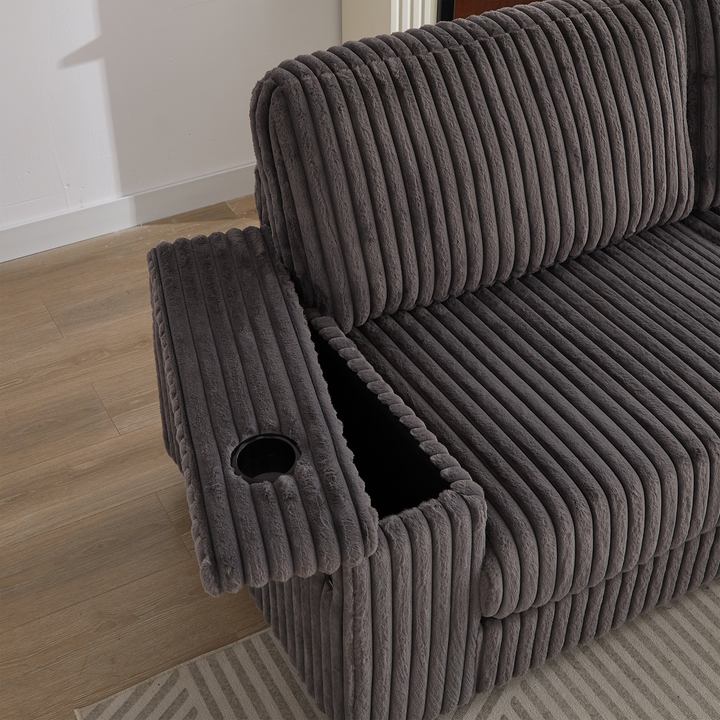 Buy farmhouse furniture Oversized Corduroy L-Shaped Corner Sofa with Storage, USB & Cup Holder - Modern Cottage Farmhouse Furniture