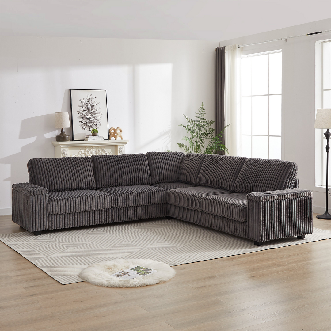 Buy farmhouse furniture Oversized Corduroy L-Shaped Corner Sofa with Storage, USB & Cup Holder - Modern Cottage Farmhouse Furniture