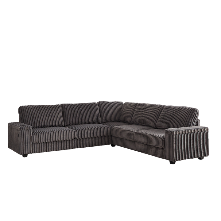 Buy farmhouse furniture Oversized Corduroy L-Shaped Corner Sofa with Storage, USB & Cup Holder - Modern Cottage Farmhouse Furniture