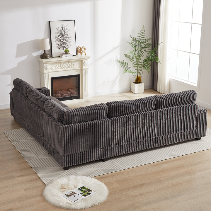 Buy farmhouse furniture Oversized Corduroy L-Shaped Corner Sofa with Storage, USB & Cup Holder - Modern Cottage Farmhouse Furniture