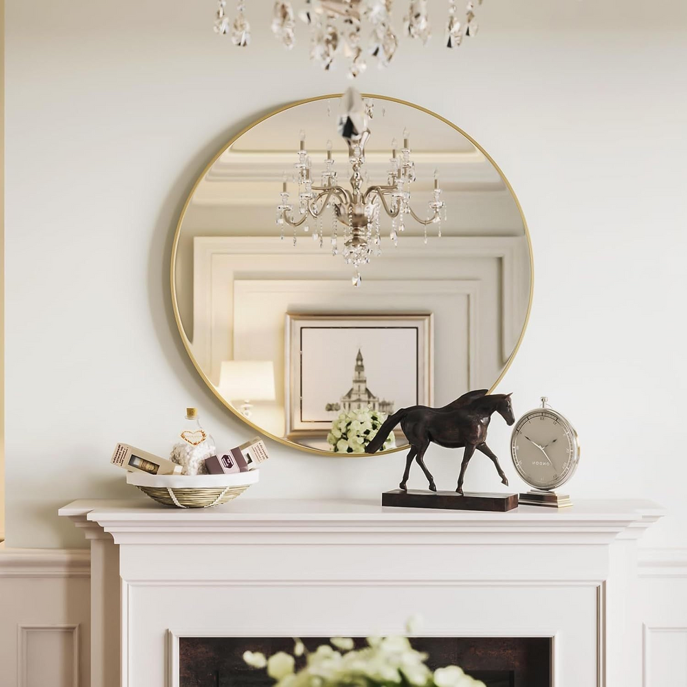 39 Inch Round Metal Framed Modern Farmhouse Bathroom Mirror - Modern Cottage Farmhouse Furniture