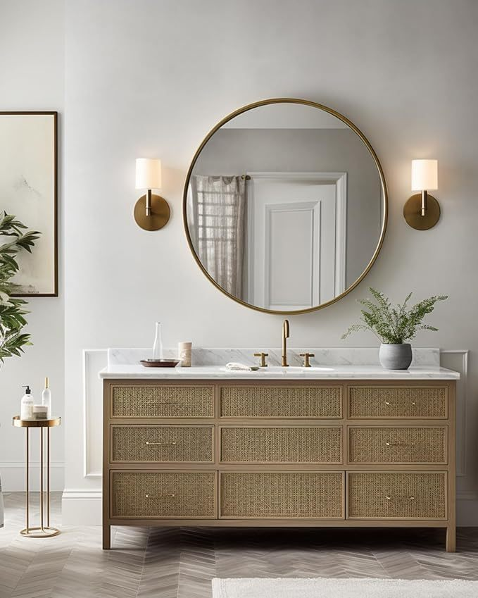 39 Inch Round Metal Framed Bathroom Mirror - Modern Wall Vanity Decor, 4mm HD Glass, Anti-Rust Aluminum Frame - Mediterranean Italian Contemporary Home Decor Furniture