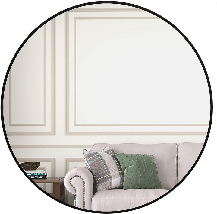 39 Inch Round Metal Framed Bathroom Mirror - Modern Wall Vanity Decor, 4mm HD Glass, Anti-Rust Aluminum Frame - Mediterranean Italian Contemporary Home Decor Furniture