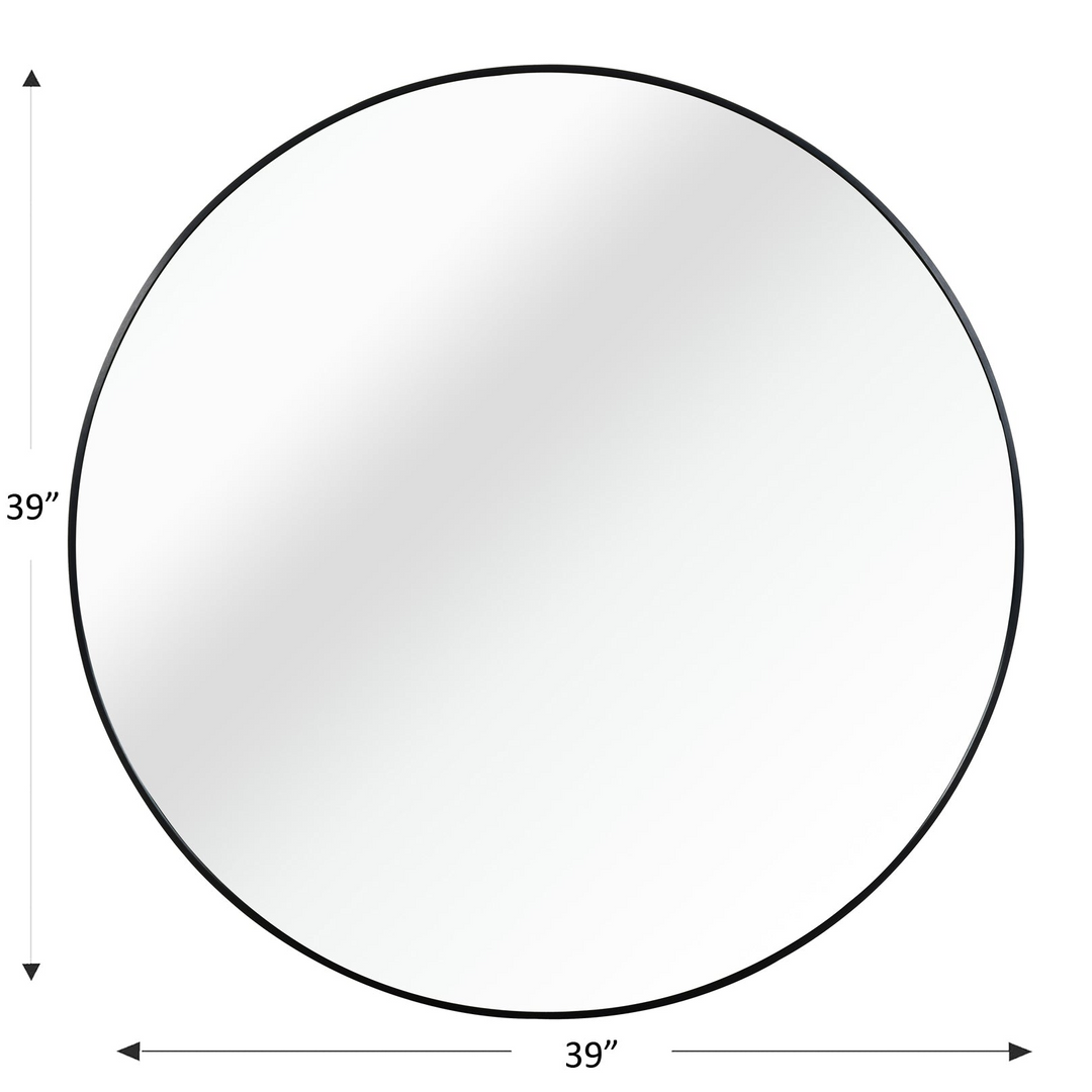 39 Inch Round Metal Framed Bathroom Mirror - Modern Wall Vanity Decor, 4mm HD Glass, Anti-Rust Aluminum Frame - Mediterranean Italian Contemporary Home Decor Furniture