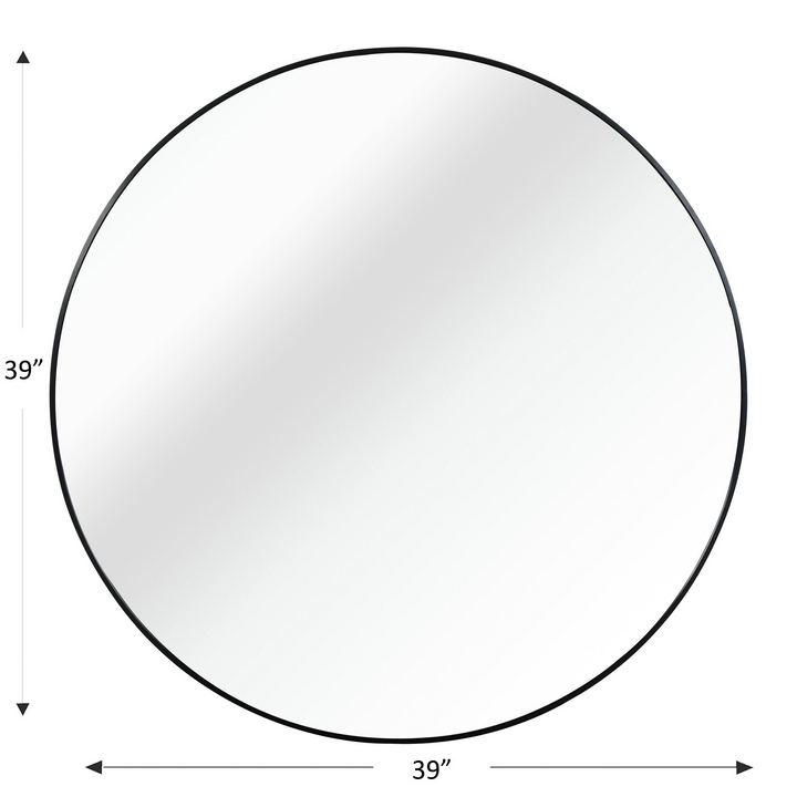 39 Inch Round Metal Framed Bathroom Mirror - Modern Wall Vanity Decor, 4mm HD Glass, Anti-Rust Aluminum Frame - Mediterranean Italian Contemporary Home Decor Furniture