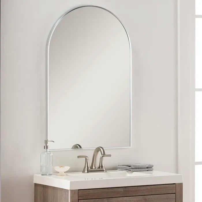 Elegant 20x30 Inch Arched Bathroom Mirror with Metal Frame - Wall Mounted Vanity Mirror for Modern Decor - Mediterranean Italian Contemporary Home Decor Furniture