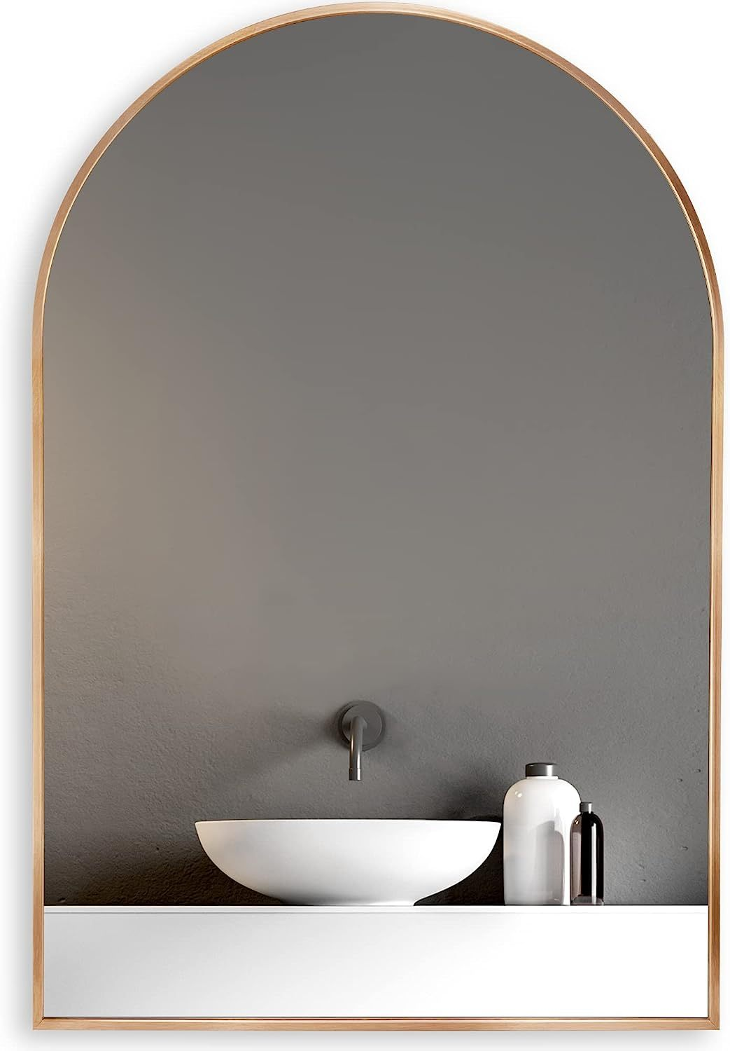 Elegant 20x30 Inch Arched Bathroom Mirror with Metal Frame - Wall Mounted Vanity Mirror for Modern Decor - Mediterranean Italian Contemporary Home Decor Furniture