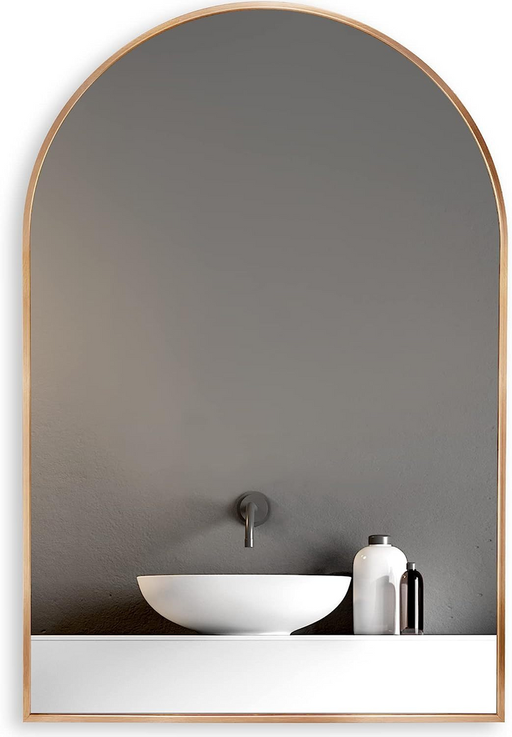 Elegant 20x30 Inch Arched Bathroom Mirror with Metal Frame - Wall Mounted Vanity Mirror for Modern Decor - Mediterranean Italian Contemporary Home Decor Furniture