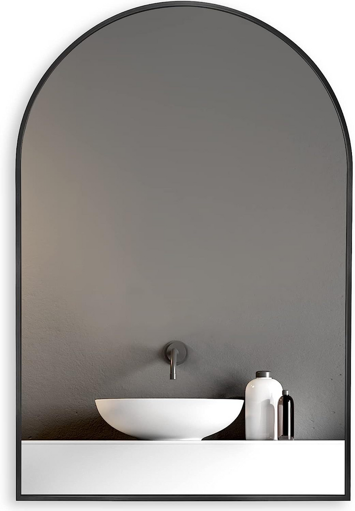 Elegant 20x30 Inch Arched Bathroom Mirror with Metal Frame - Wall Mounted Vanity Mirror for Modern Decor - Mediterranean Italian Contemporary Home Decor Furniture