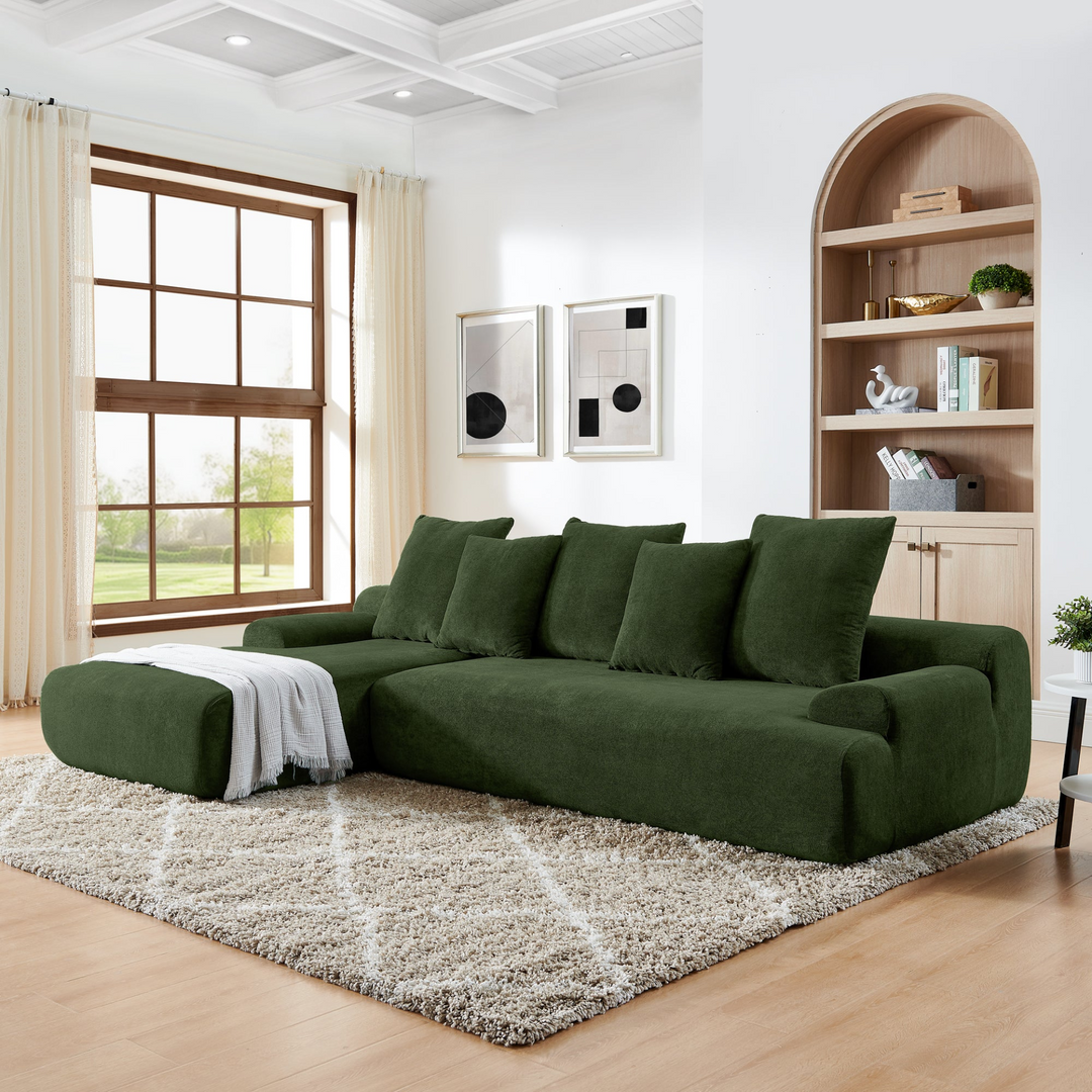 Buy farmhouse furniture Olive Green Mediterranean Tuscan Upholstered L-Shape Modular Compressed Sofa - Modern Cottage Farmhouse Furniture
