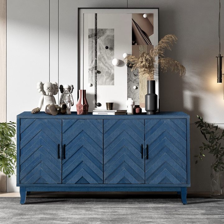Buy farmhouse furniture Mediterranean Blue Lacquered Wooden Modern Farmhouse Buffet Cabinet Sideboard - Modern Cottage Farmhouse Furniture