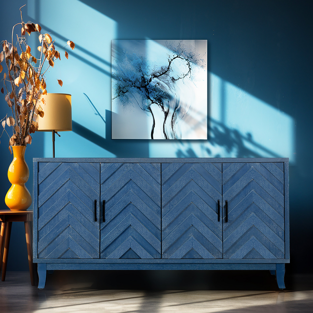 Buy farmhouse furniture Mediterranean Blue Lacquered Wooden Modern Farmhouse Buffet Cabinet Sideboard - Modern Cottage Farmhouse Furniture