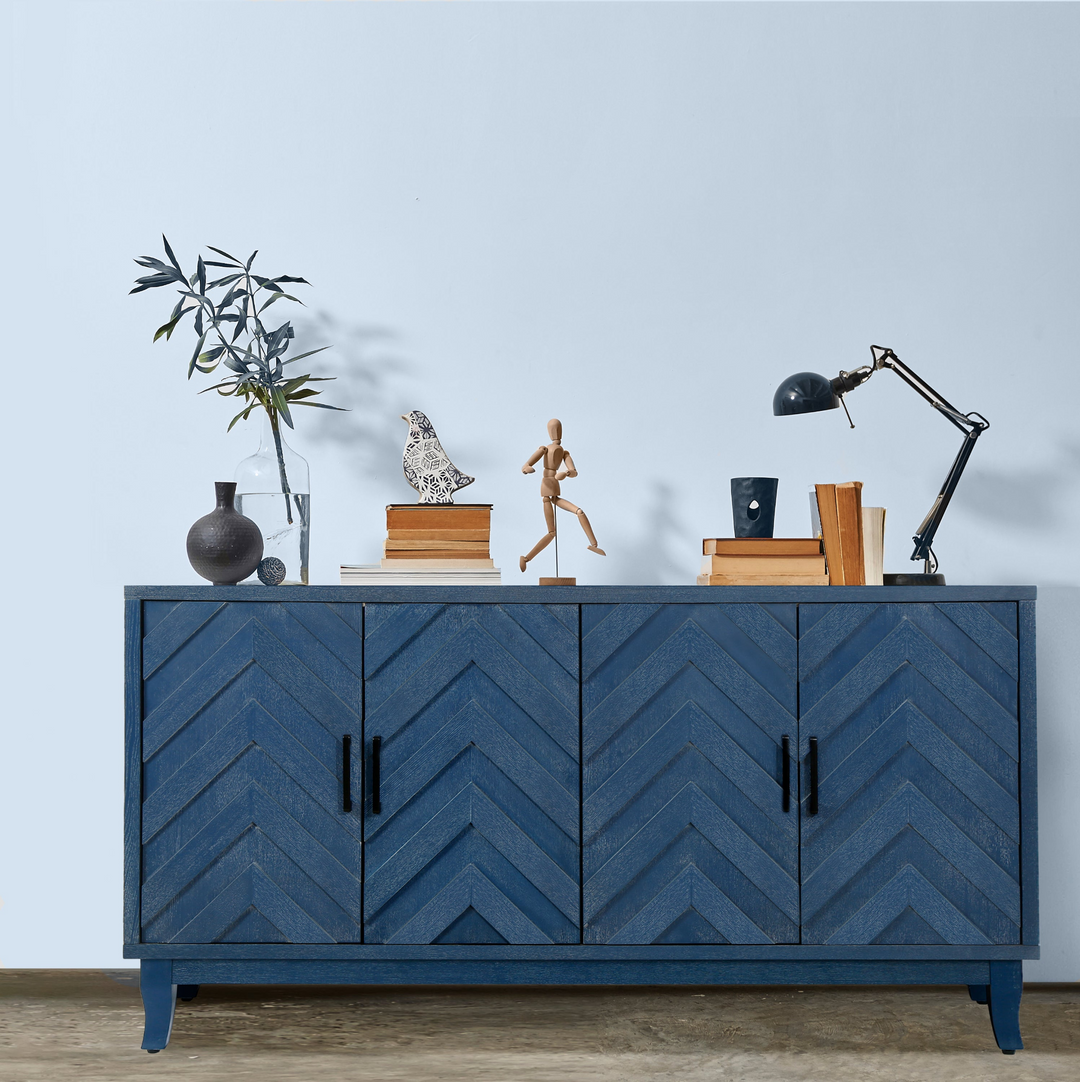 Buy farmhouse furniture Mediterranean Blue Lacquered Wooden Modern Farmhouse Buffet Cabinet Sideboard - Modern Cottage Farmhouse Furniture