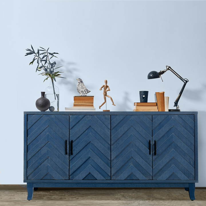 Buy farmhouse furniture Mediterranean Blue Lacquered Wooden Modern Farmhouse Buffet Cabinet Sideboard - Modern Cottage Farmhouse Furniture