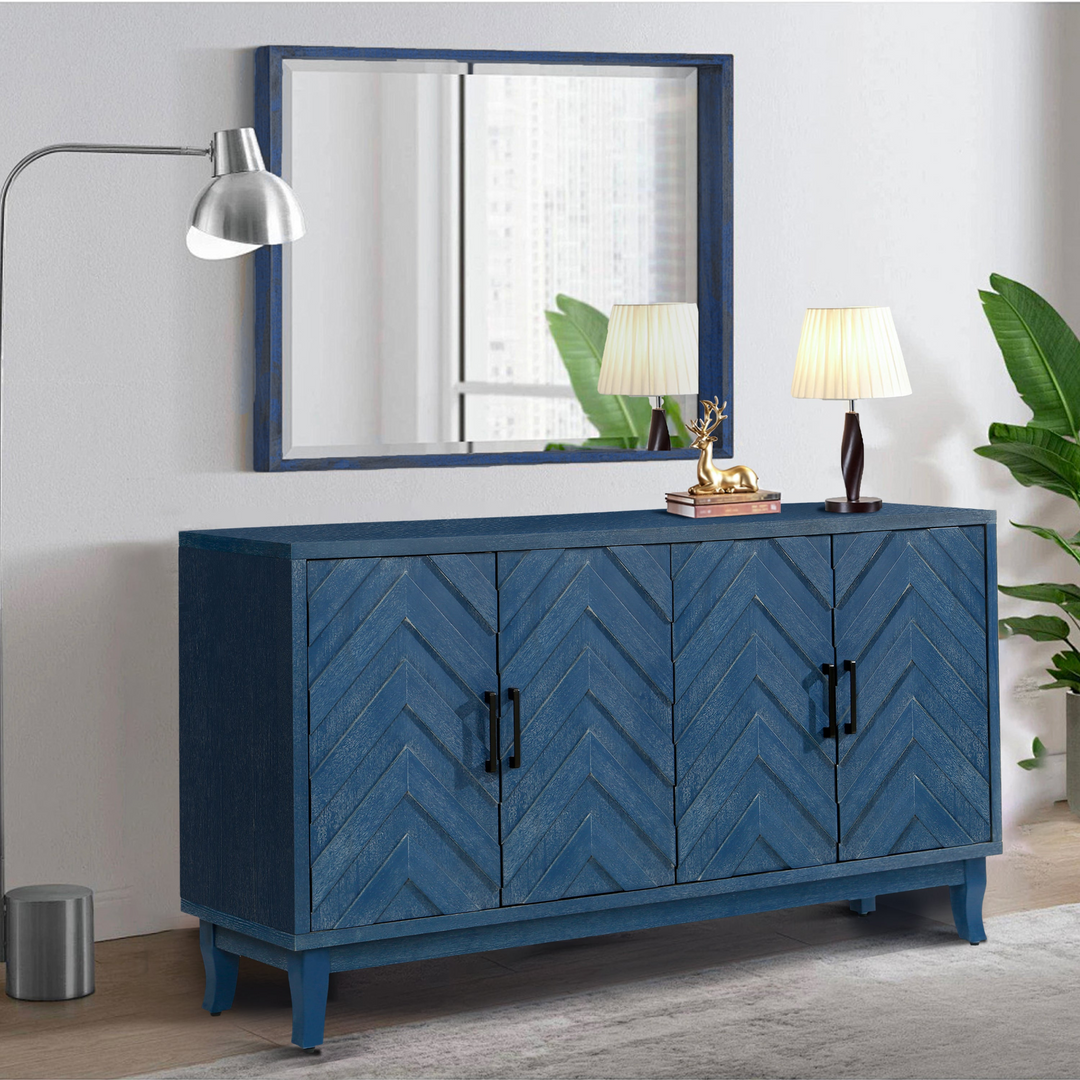 Buy farmhouse furniture Mediterranean Blue Lacquered Wooden Modern Farmhouse Buffet Cabinet Sideboard - Modern Cottage Farmhouse Furniture