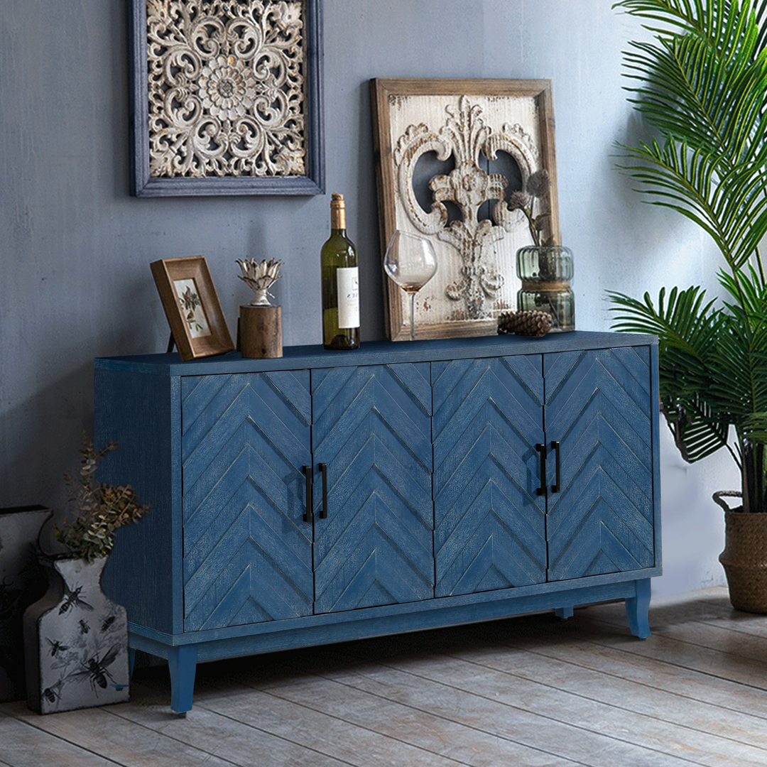 Buy farmhouse furniture Mediterranean Blue Lacquered Wooden Modern Farmhouse Buffet Cabinet Sideboard - Modern Cottage Farmhouse Furniture