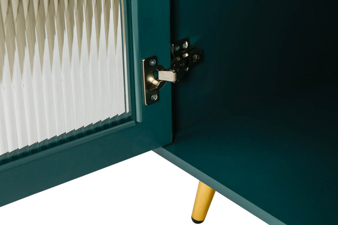 Teal TV Stand for 65+ Inch TV Console with Storage Cabinet & Shelves for Living Room - Mediterranean Italian Contemporary Home Decor Furniture