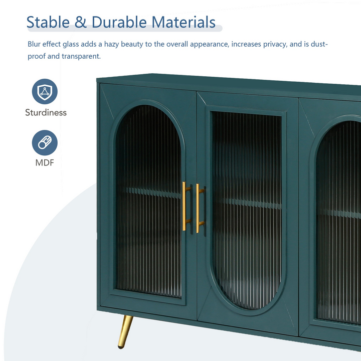 Teal TV Stand for 65+ Inch TV Console with Storage Cabinet & Shelves for Living Room - Mediterranean Italian Contemporary Home Decor Furniture