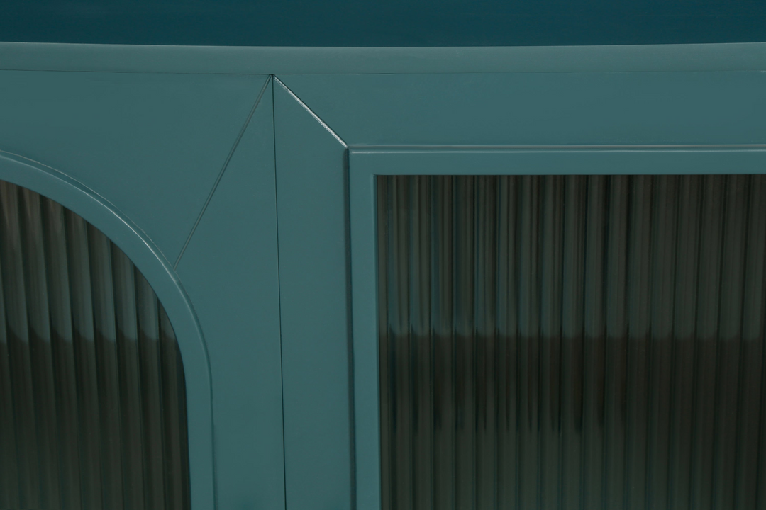 Teal TV Stand for 65+ Inch TV Console with Storage Cabinet & Shelves for Living Room - Mediterranean Italian Contemporary Home Decor Furniture