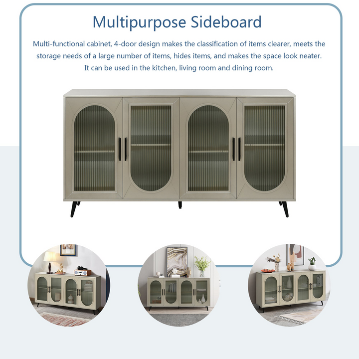 Teal TV Stand for 65+ Inch TV Console with Storage Cabinet & Shelves for Living Room - Mediterranean Italian Contemporary Home Decor Furniture